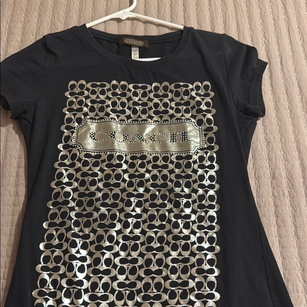 Coach Black Graphic Embellished Short Sleeve Tee